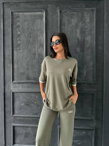 Embroidered Crop Top & Pants Set