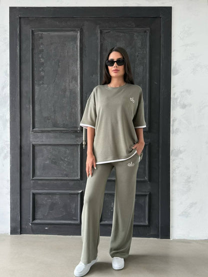 Embroidered Crop Top & Pants Set