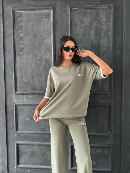 Embroidered Crop Top & Pants Set